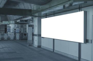 blank billboard design for display announcement and advertising indoor transport station hall in city.
