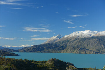 Fototapeta na wymiar Landscape view of glacial lake Lago O'Higgins in Chile Patagonia