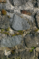Traditional Auvergnat volcanic stone wall close up