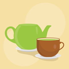 Green Tea Cup with Teapot illustration. flat icon concept isolated. flat cartoon style vector