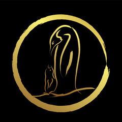 Emperor penguin painting  by hands with brush style over black background