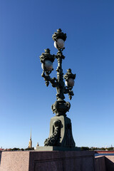 Fototapeta na wymiar Flashlight. Troitsky bridge. Saint-Petersburg