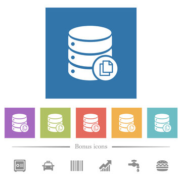 Copy database flat white icons in square backgrounds