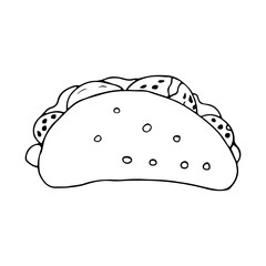Doodle mexican taco illustration in vector. Hand drawn mexican taco illustration in vector. Doodle mexican food icon