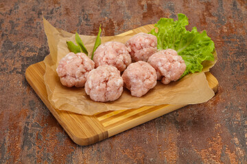 Homemade raw pork minced meatball for cooking
