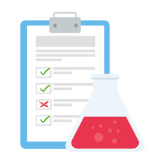 laboratory flask with document design, Chemistry substance science research technology biology equipment and test theme Vector illustration