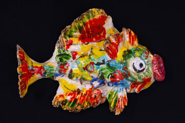 Multicolored crock fish isolated on background. Aquarium concept