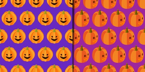 Seamless patterns with isometric jack-o-lanterns.