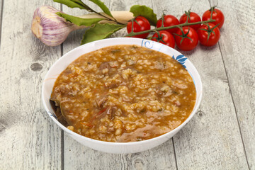 Caucasian Kharcho soup with beef meat