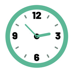 Wall or table clock. Vector illustration. Round classic design. Time in hours and minutes.