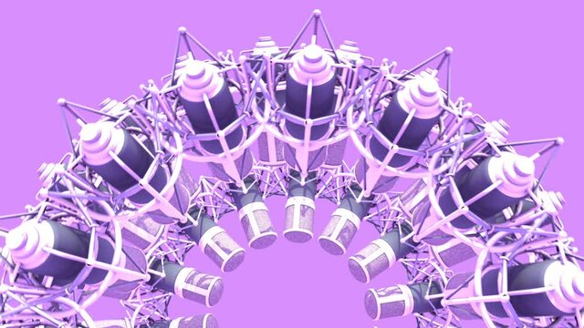 Abstract 3D rendering animation of Retro Style Background - Rotating Group of Microphones.