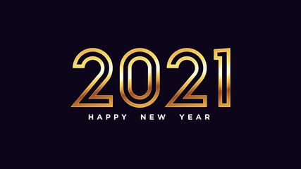 Happy New Year 2021. Golden outline number 2021. Year of the Ox.