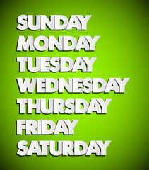 Paper drawn weekdays. Seven days lettering. Calendar. Handwritten days of the week process. Monday, Tuesday, Wednesday, Thursday, Friday, Saturday, Sunday. Lettering of calendar list.