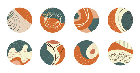 Bohemian instagram stories highlight cover icons set, boho highlight covers, abstract hand drawn social media backgrounds in earth tone