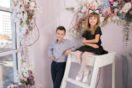 Beautiful fashion children. Vintage style. Retro.