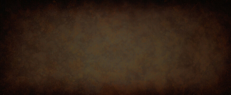Old brown background with distressed vintage grunge texture and watercolor paint blotch design in dark earthy chocolate or coffee brown colors
