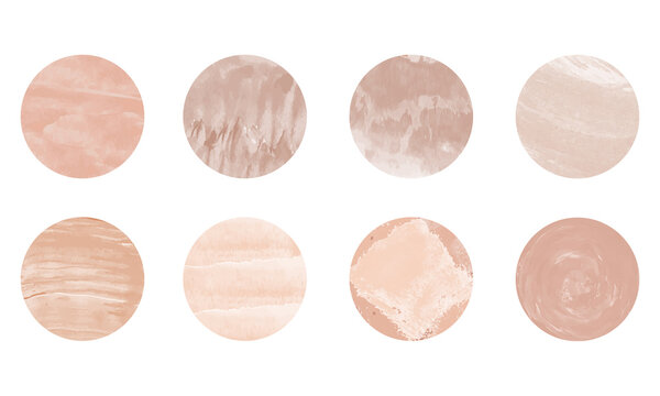 Set of watercolor story highlight cover icons. Watercolor painted circle textures. Stylish highlight cover for social media stories.