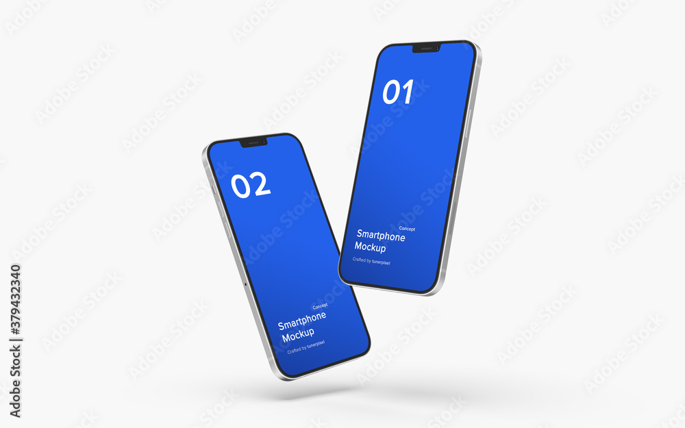 Wall mural smartphone mockup | fully editable file, replaceable screen, separated shadow and background
