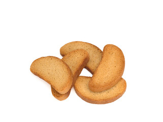 Five crispy rusks on a white background