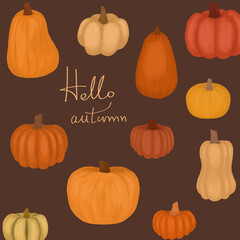 Drawing pumpkin on a brown background with the inscription