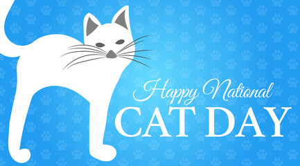 National Cat Day Blue Background Banner Illustration