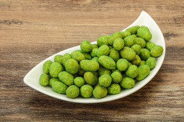 Spicy wasabi peanuts in the bowl