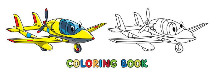 Funny light aircraft plane with eyes Coloring book