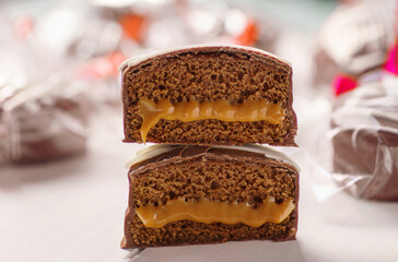 Brazilian Honey Bread with dulce de leche covered with chocolate