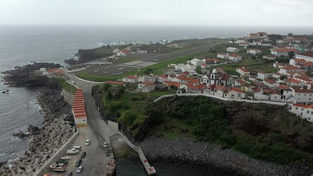 Corvo Island in Azores, Portugal. Aerial drone view