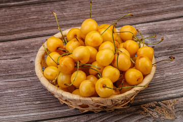 Sweet ripe yellow cherry heap