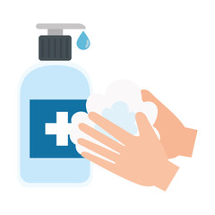 Hands washing and sanitizer bottle with cross label design, Hygiene wash health and clean theme Vector illustration