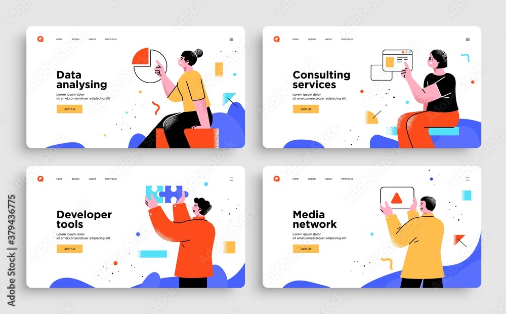 Wall mural set of presentation slide templates or landing page websites design. business concept illustrations.