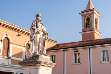Fototapeta na wymiar The Statue of Giuseppe Garibaldi in Cesenatico, It is situated in the Pisacane Square, Emilia Romagna, Italy