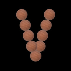 Letter of the alphabet made with circular wooden silhouettes. Isolated on black background