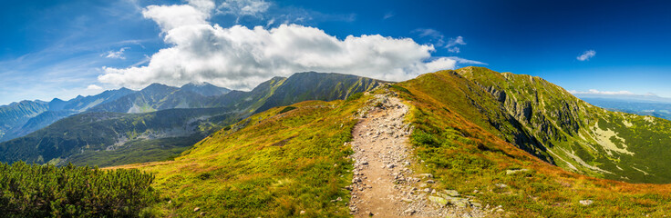Panoramic view of mountain landscape in Rohace area of the Tatra National Park, Slovakia, Europe.