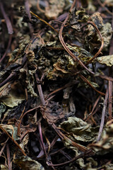 Close-up green dried mint  background,Dry peppermint prepared for tea, texture image.