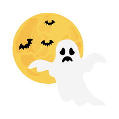halloween ghost cartoon with moon design, happy holiday and scary theme Vector illustration