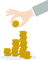 Hand put a coin to money staircase, Making money, business, and finance concept. Flat design for business financial marketing banking advertising commercial event minimal concept cartoon illustration