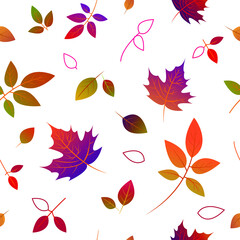 falling autumn leaves on a black, white background. seamless pattern, set, isolated elements. autumn
