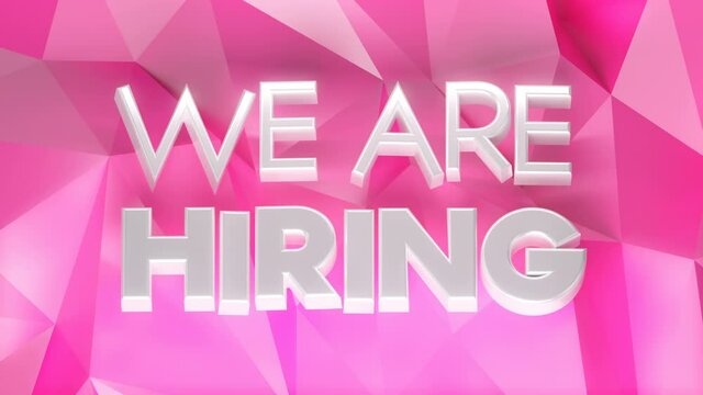 We Are Hiring Loop 1 White x Pink: corporate we are hiring animated text. Great for linkedin job recruiting. Spice up your HR profile. Social media. White text on pink background. Seamless loop. 4K 