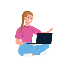 woman cartoon with laptop working design of Work from home theme Vector illustration