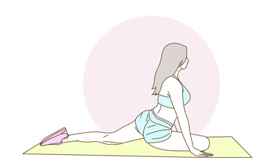 Fototapeta na wymiar beautiful woman practising yoga and scratching, simple flat vector illustration