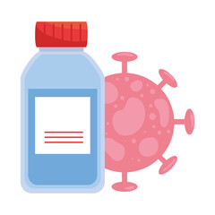 Covid 19 virus with bottle design of 2019 ncov cov coronavirus infection and corona theme Vector illustration