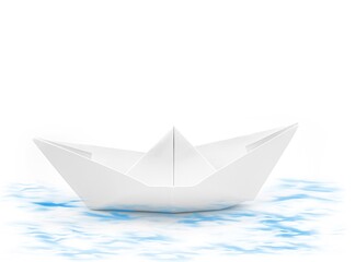 Paper boat on the water with white background 