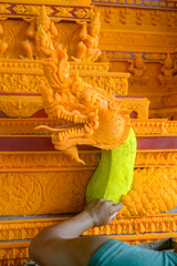 Fototapeta premium The sculptor was sticking with wax. To make wax castle Join the wax castle parade festival in Sakon Nakhon,Thailand