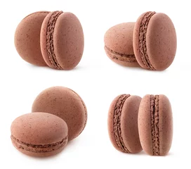 Fotobehang Macarons Twee chocolade bitterkoekjes, collectie geïsoleerd op een witte achtergrond