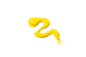 Yellow paint on a white background. Smear of yellow paint