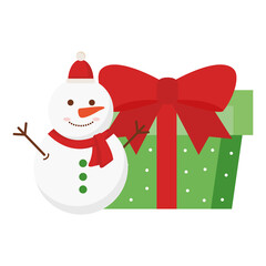 merry christmas snowman with gift design, winter season and decoration theme Vector illustration