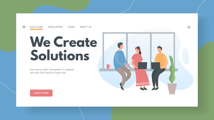 Development team creatively solve tasks of project landing page template