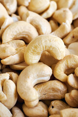 Close up picture of dried cashew nuts, selective focus.